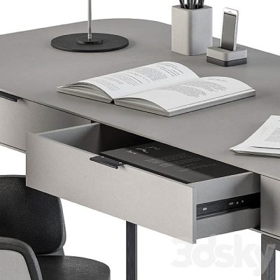 آبجکت میز تحریر Gray and Black Writing Desk Office Set 180