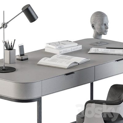 آبجکت میز تحریر Gray and Black Writing Desk Office Set 180