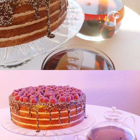 مدل سه بعدی چای و کیک Chokolate cake with tea