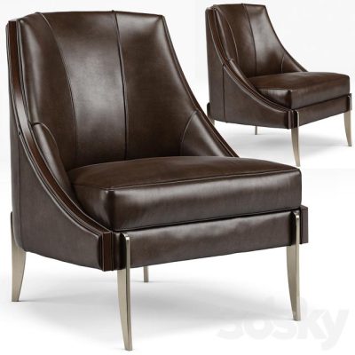 آبجکت صندلی Keene Modern Classic Espresso Brown Leather Bronze Arm Chair