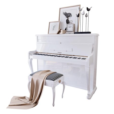 آبجکت سه بعدی پیانو Piano Weinbach White Stool and Decor