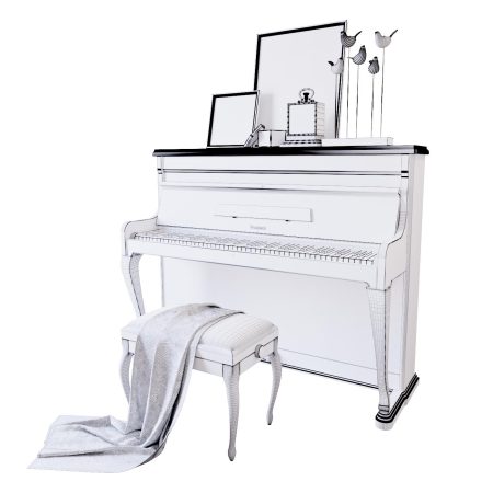 آبجکت سه بعدی پیانو Piano Weinbach White Stool and Decor