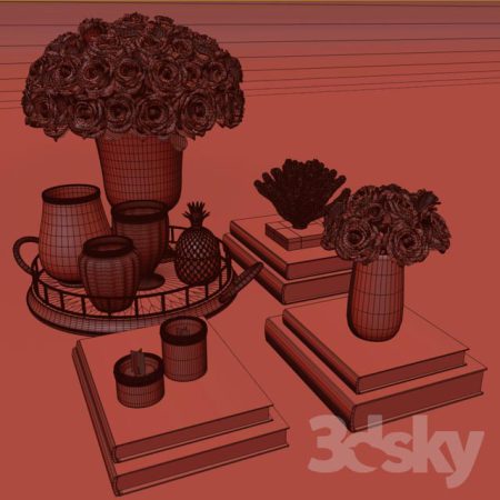 مدل سه بعدی دکوراتیو Rose and Crystal Vase Decoration Set 11