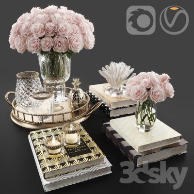مدل سه بعدی دکوراتیو Rose and Crystal Vase Decoration Set 11