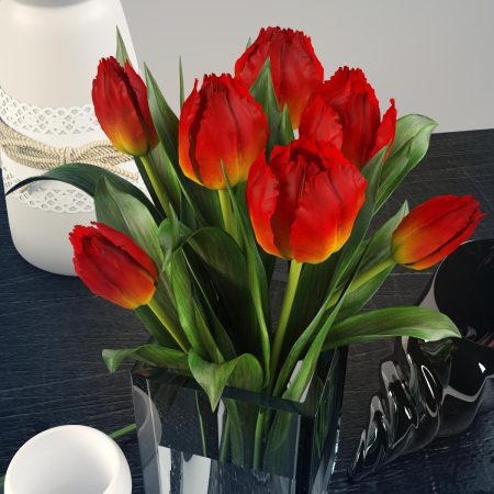 مدل سه بعدی دکوراتیو Decorative set with tulips and branches