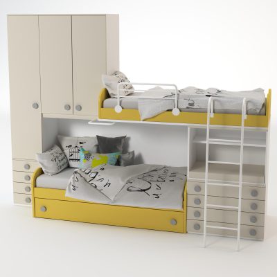 مدل سه بعدی تخت خواب کودک Bunk Yellow Bed