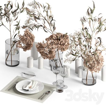 آبجکت گلدان خشک Table setting with dry plants