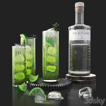 مدل سه بعدی موهیتو Botanist gin and mojito with ice