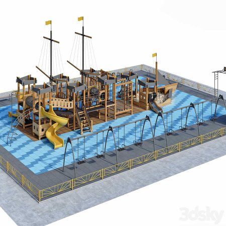 مدل سه بعدی زمین بازی کودک Children playground Pirate ship. Boat. Sailboat