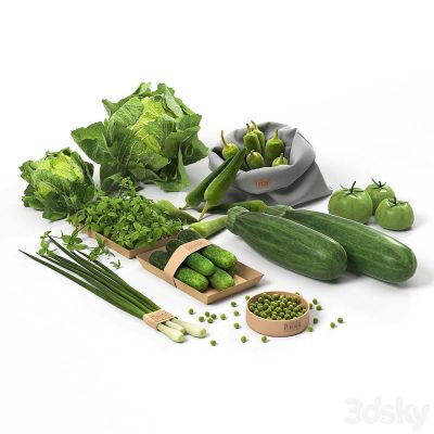 آبجکت سبزیجات Set with green vegetables