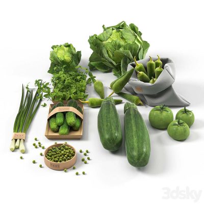 آبجکت سبزیجات Set with green vegetables