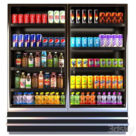 مدل سه بعدی سوپرمارکت Showcase in a supermarket with lemonades, juices and energy drinks