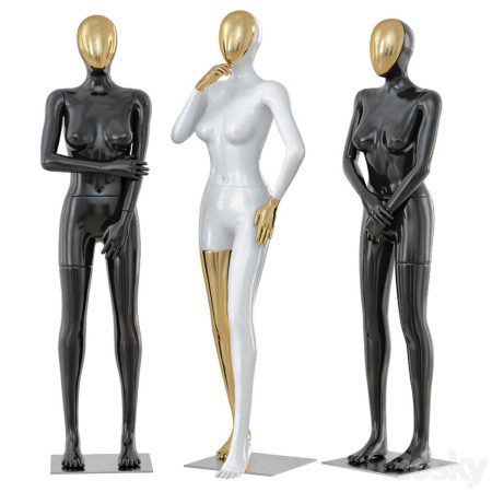 آبجکت مانکن Three female mannequin with a golden face 41