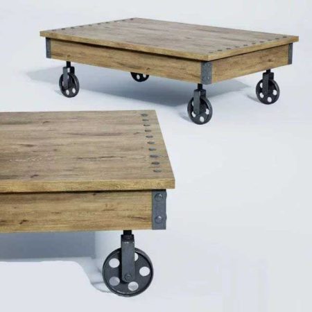 آبجکت میز عسلی Timbergirl Reclaimed Wood Industrial Cart Wheels Coffee Table