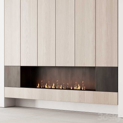 آبجکت شومینه  fireplace decorative wall kit 06 minimal wood metal