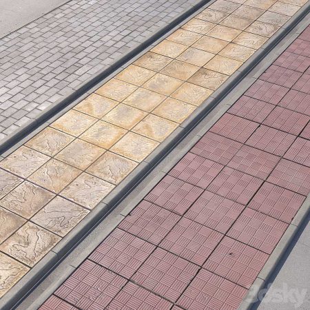 مدل سه بعدی سنگفرش 3 variants of pavement with road set_2