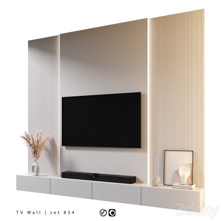 مدل سه بعدی میز تلویزیون (تی وی وال) TV Wall Set 834