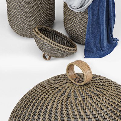 مدل سه بعدی سبد رخت چرک Arturo Global Bazaar Grey Rattan Weave Tall Basket
