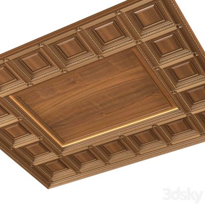 مدل سه بعدی سقف چوبی کلاسیک Ceiling set classic style Classic wooden illuminated