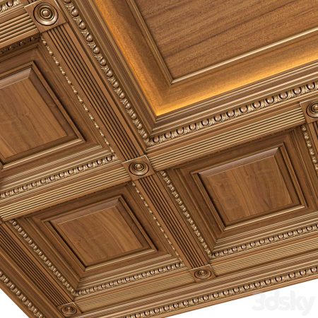 مدل سه بعدی سقف چوبی کلاسیک Ceiling set classic style Classic wooden illuminated