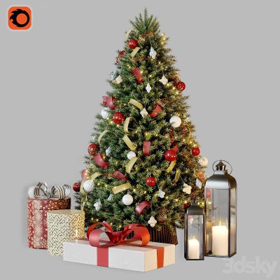 مدل سه بعدی درخت کریسمس Christmas tree with decor 1