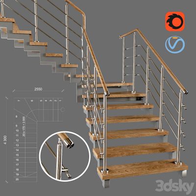 مدل سه بعدی پله Contemporary corner staircase with staggered steps