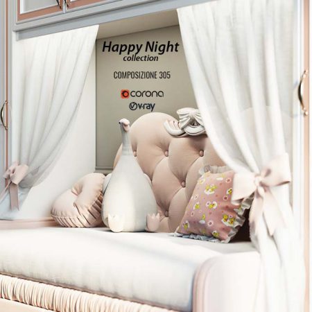 مدل سه بعدی تخت خواب و کمد Ferretti e Ferretti Happy Night