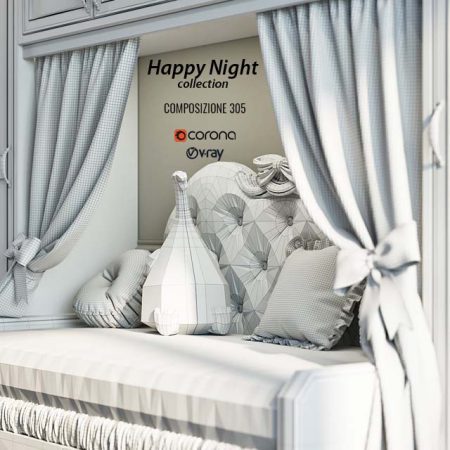 مدل سه بعدی تخت خواب و کمد Ferretti e Ferretti Happy Night