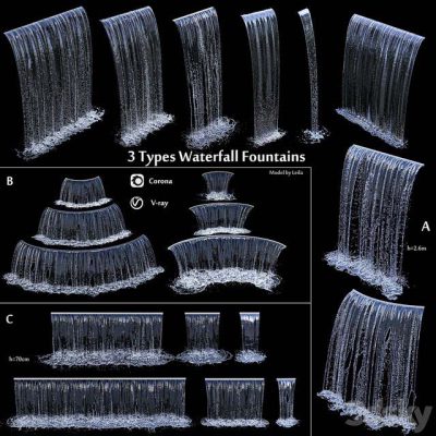 مدل سه بعدی آبشار 3 types of waterfall Fountains cascade in different sizes 0