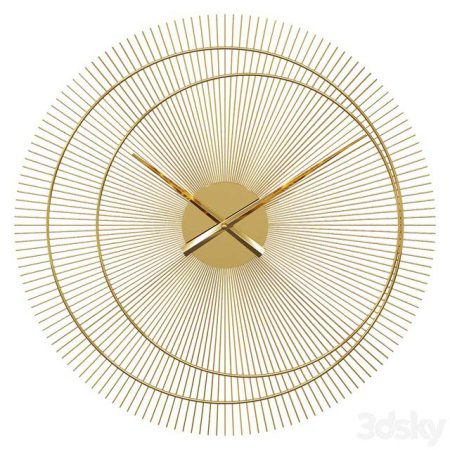 دانلود مدل سه بعدی (آبجکت) رایگان ساعت دیواری Gold Metal Clock D60cm Wall Clock Dubai