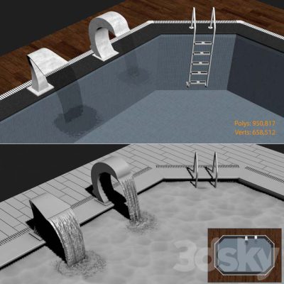 مدل سه بعدی استخر Swimming pool waterfall