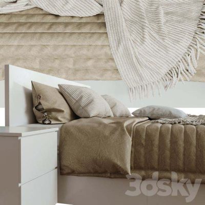 دانلود مدل سه بعدی تخت خواب Bed IKEA Malm, Sidetable IKEA Malm