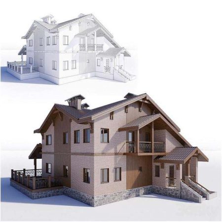 مدل سه بعدی نما خارجی ساختمانCottage 003 (House-Brick)