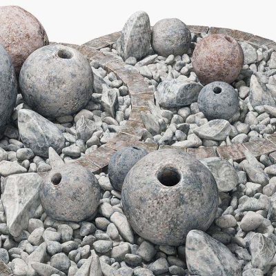 مدل سه بعدی (آبجکت) رایگان سنگ  Flowerbad stone sphere decor Stone bed with spherical decor