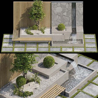 آبجکت فضاسازی حیاط Landscape Furniture with Fountain – Architect Element 07