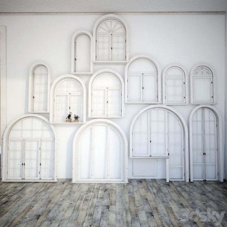 مدل سه بعدی پنجره Set classical arched windows with decor