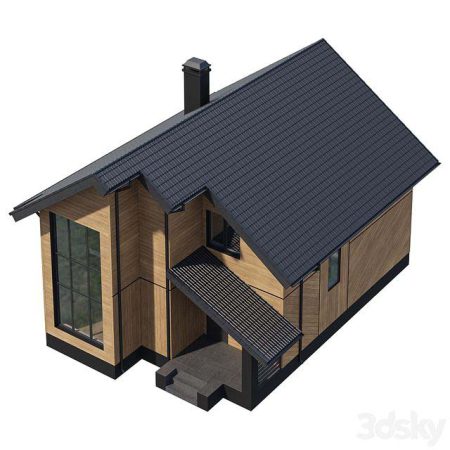 مدل سه بعدی خانه ویلایی Two Storey Wooden House With A Complex Pitched Roof