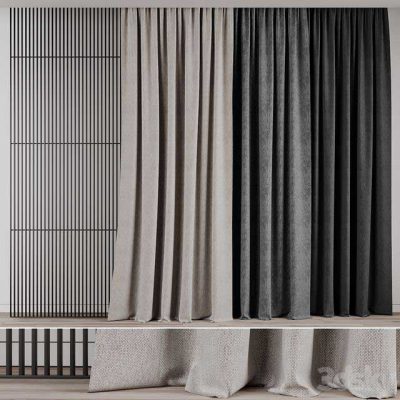 آبجکت پرده 3 curtains with a slatted partition instead of tulle