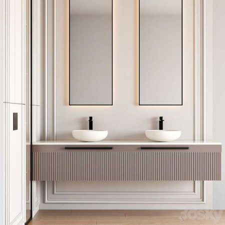 مدل سه بعدی آینه و روشویی Bathroom furniture 109 with faucet by rettangolo