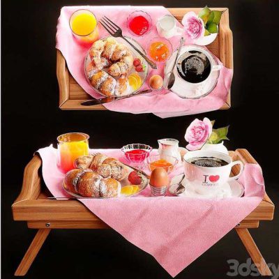 مدل سه بعدی میز صبحانه Breakfast with coffee and rose