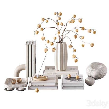 مدل سه بعدی دکوراتیو Decorative Set with Lantern Faux Bouquet