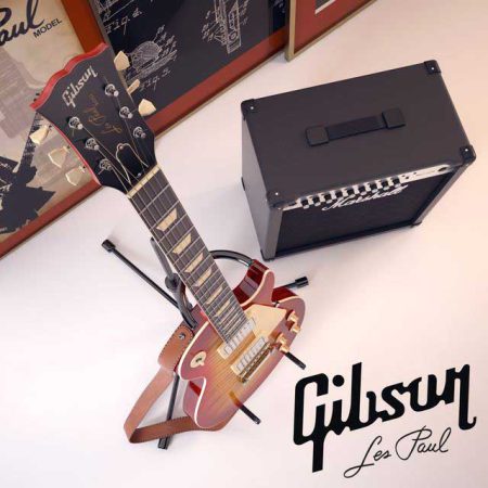 آبجکت سه بعدی گیتار Gibson Guitar and Amplifier Marshall