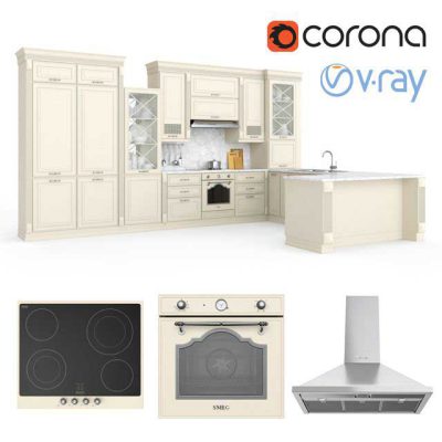 مدل سه بعدی آشپزخانه Kitchen VERONA-mobili UNICA + SMEG appliances